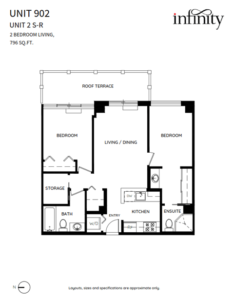 Floor plan for 2 beds, 2 baths